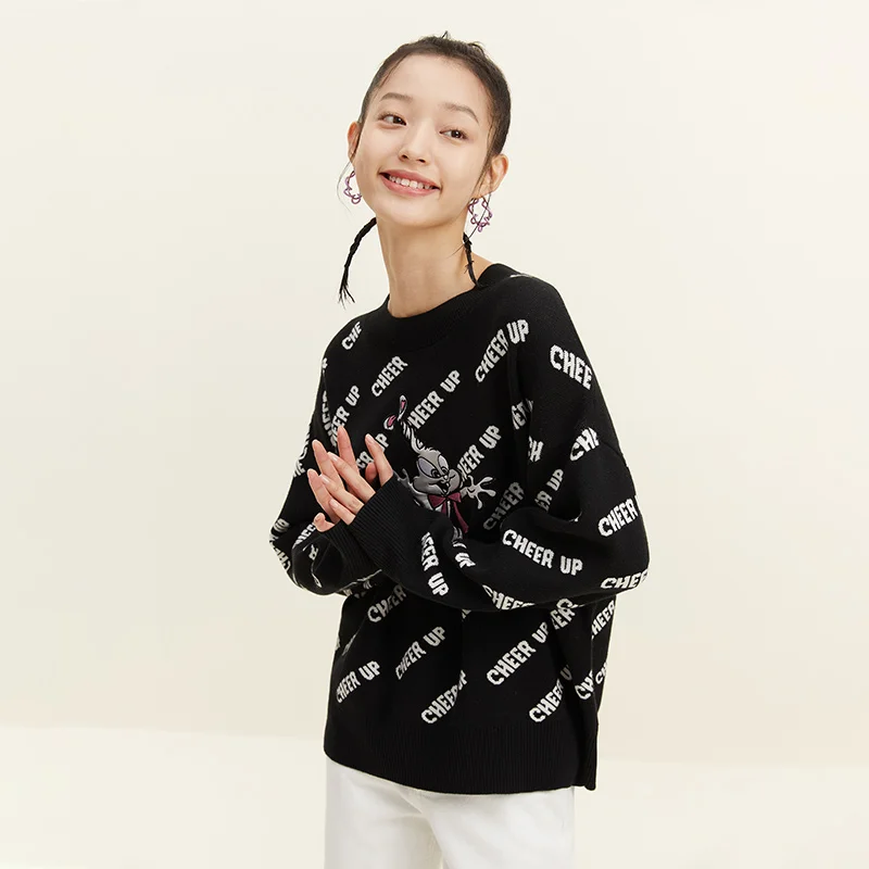 Semir Women Knitwear Rabbit Embroidery Sweet And Cool Lovely 2023 Spring Letters Loose Top Small Crowd Trend Street Trend Cool