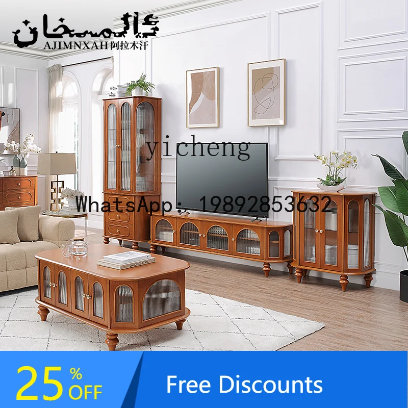 ABC  solid wood wine cabinet retro  display cabinet light luxury cream style living room decoration cabinet