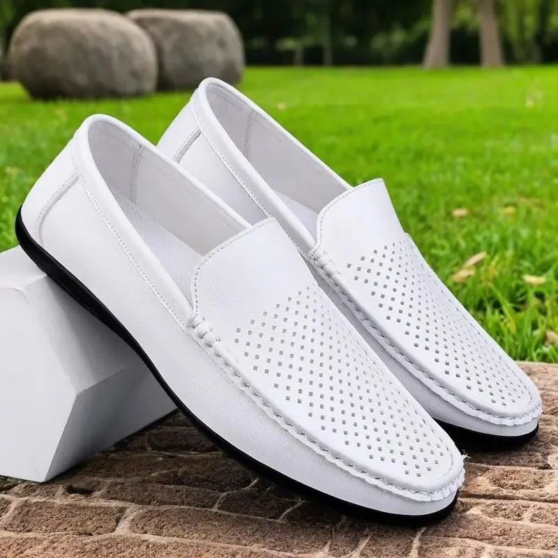 

Men's daily casual leather shoes driving shoes new hollow Doudou men's shoes outdoor lazy one pedal