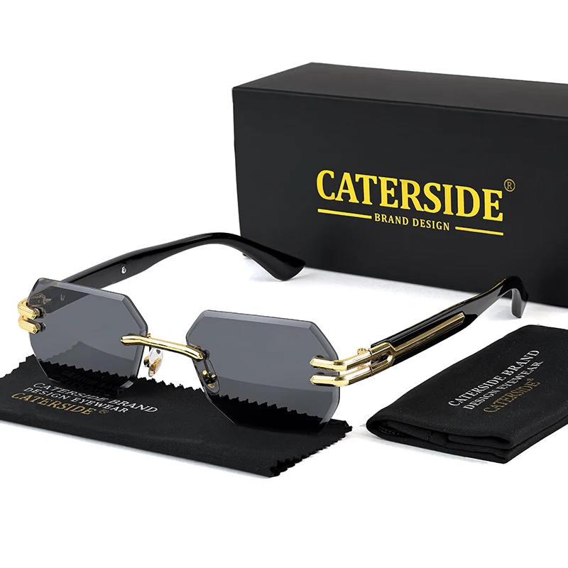 CATERSIDE Retro Randlose Sonnenbrille für Herren, polygonaler Metallrahmen, hochwertige Damen-Sonnenbrille, Outdoor-Reisegeschenk, Sommer-Stil – Detail 6