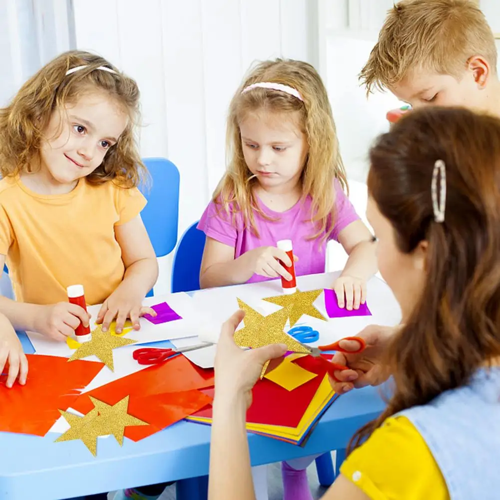 Space-saving Star Decorations Glitter Star-shaped Decoupage Vibrant Glitter Star Cutouts Versatile Classroom Party for Bulletin