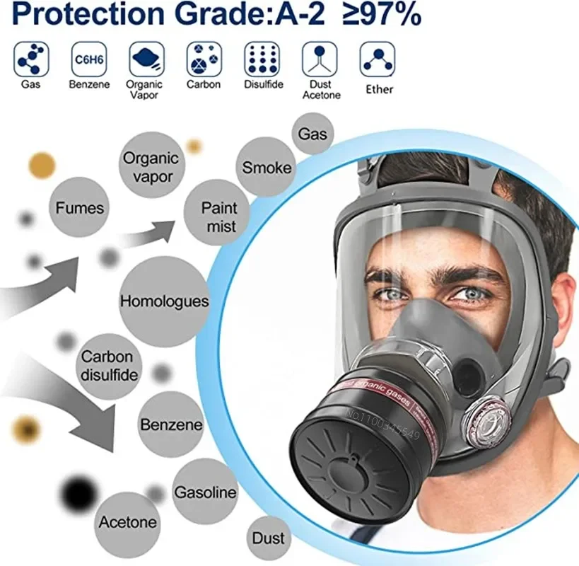 Imagem -05 - Máscara de Gás Facial Completa com Filtros Multifuncionais Respirador Químico Pesticida Anti-poeira Pintura Pesticida Laboratório Ácido Orgânico Amônia 6800