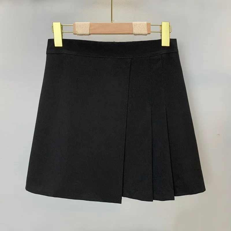 Wiosna/lato wersja koreańska nowa jednolita, wąska plisowana spódnica z wysokim stanem damska kopertowa krótka spódniczka w kształcie litery A D729