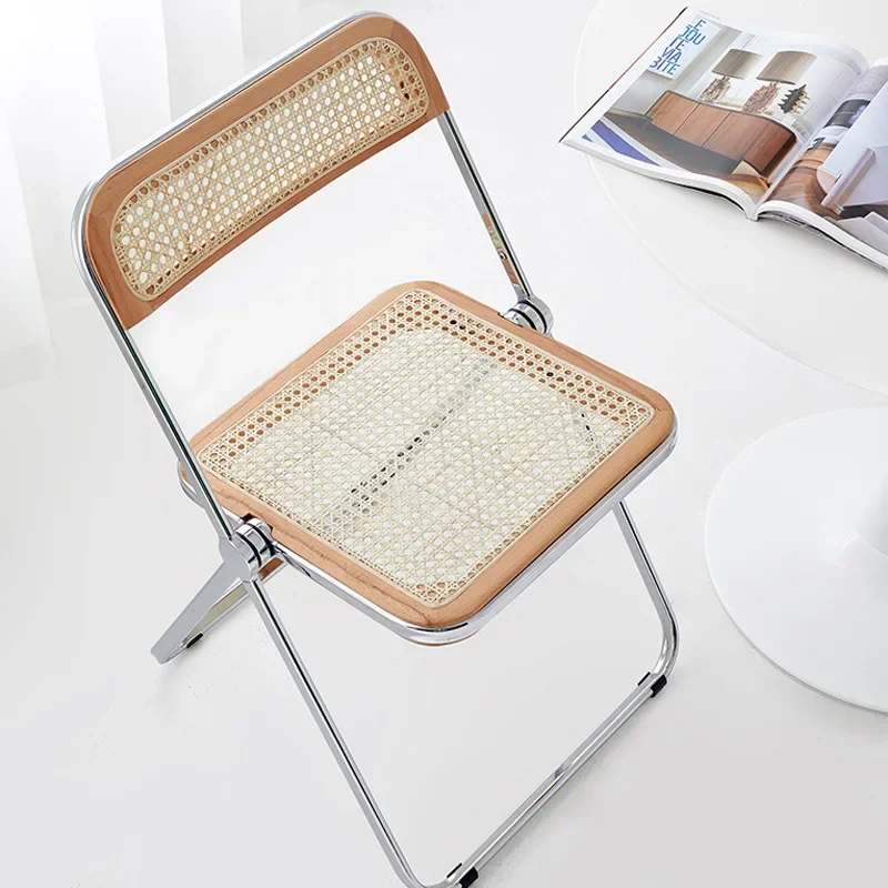 Скандинавский средневековый складной стул, современный минималистичный обеденный стул из нержавеющей стали в стиле ins, декоративный стул из ротанга