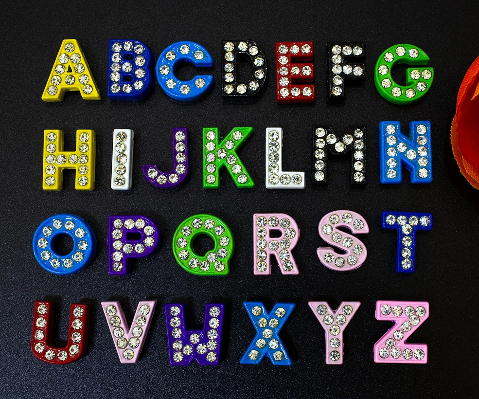 Wholesale 260PC/lot Hole 8mm Slide Letter A-Z English Alphabet Alloy DIY Slide Charm Fit For 8MM Keychains Wristband Bracelet