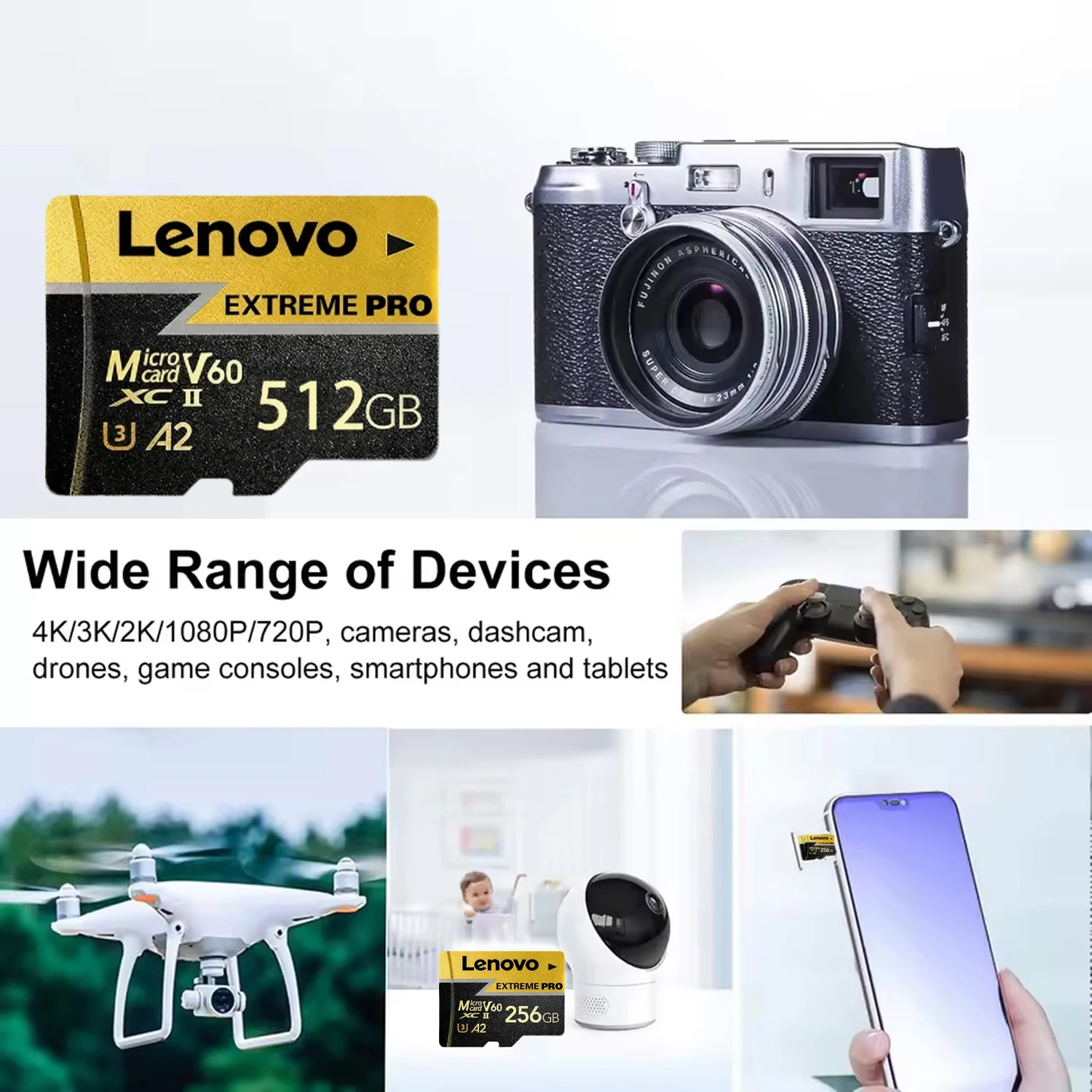 

Карта памяти Lenovo Micro SD Extreme Pro SD 128 ГБ, 256 ГБ, 512 ГБ U3 V60 4K Full HD, высокоскоростная флэш-карта TF для телефона и камеры