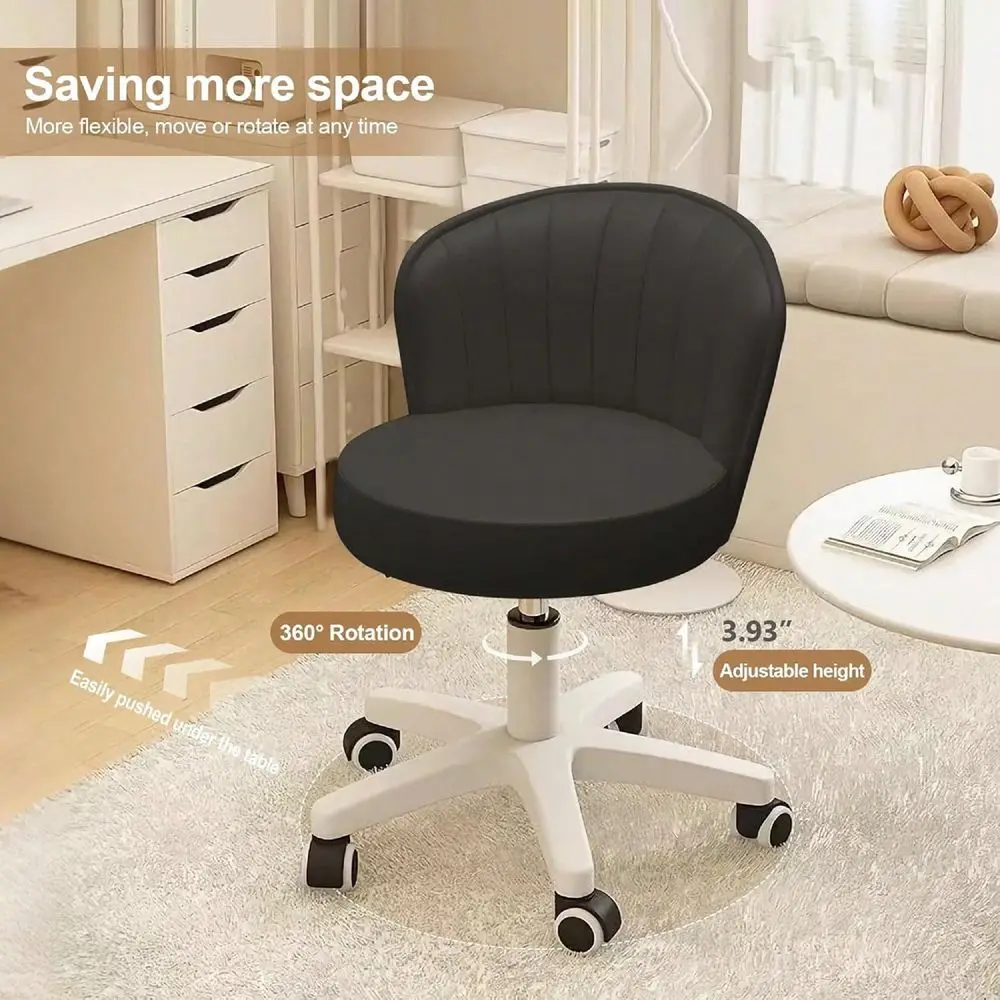 

Round Rolling Desk Chair Armless Comfy Vanity Computer Chair With Low Backrest PU Leather Height Adjustable Swivel Work Spa Cha