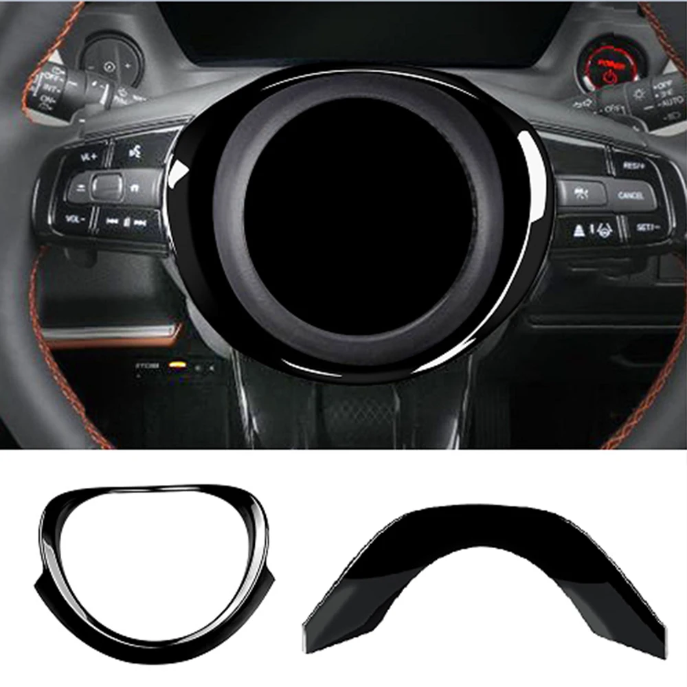 2Pcs for Honda Vezel HR-V HRV 2021 2022 Interior Car Glossy Black Steering Wheel Panel Cover Trim Decoration Frame