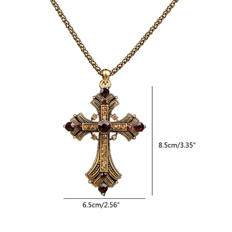 Vintage Baroque Christian Necklace For Women Man Silver Color With Crystals Gothic Crucifix Symbol Unisex Jewelry