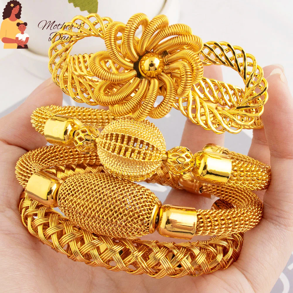 

Nigeria Women Luxury Adjustable Bracelet Dubai Fashion Flower Bangle Weaving Bangle Jewelry Gift For Party Mother's Day Wedding