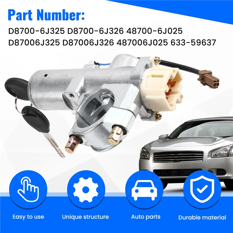 

Car Steering Ignition Switch Lock Cylinder With Keys Bolts D8700-6J325 For Nissan Maxima Sentra Pathfinder 48700-6J025-B51B