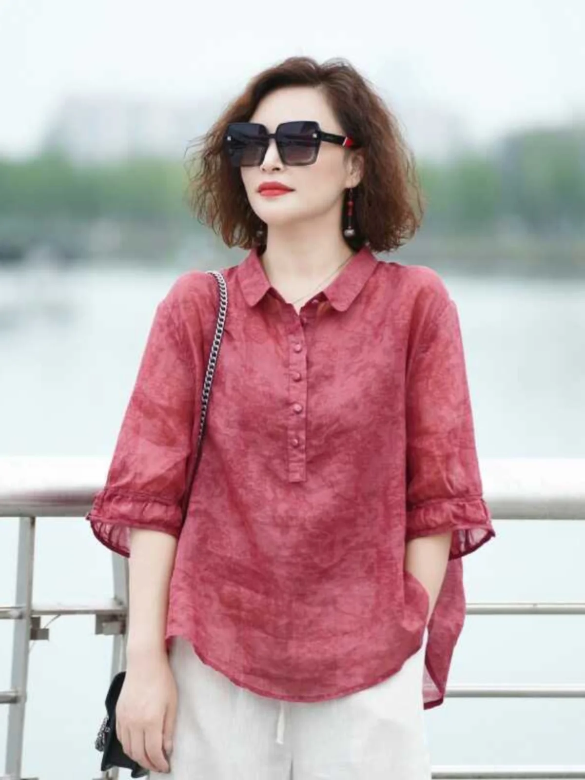 

Летняя свободная льняная рубашка из тонкого хлопково-льняного смешанного материала, облегающая, с рукавом до локтя, нестандартной длины, модная, с защитой от солнца...