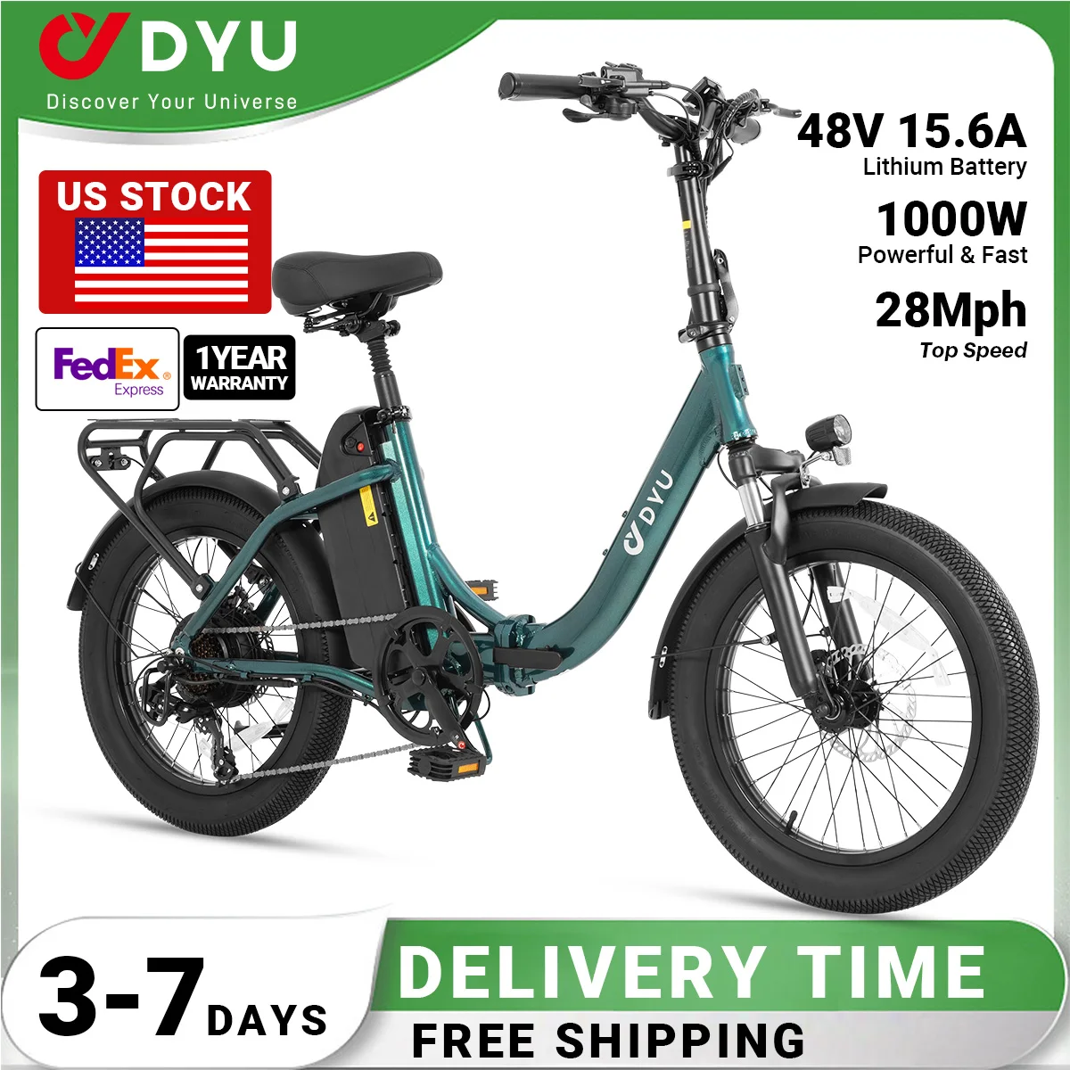 

Электровелосипед DYU C9 | Съемный аккумулятор 48В 15.6Ач, скорость до 28 миль/ч, пиковая мощность 1000Вт, широкие шины 20'x3 дюйма, 7-скоростной электровелосипед с двойными гидравлическими тормозами.