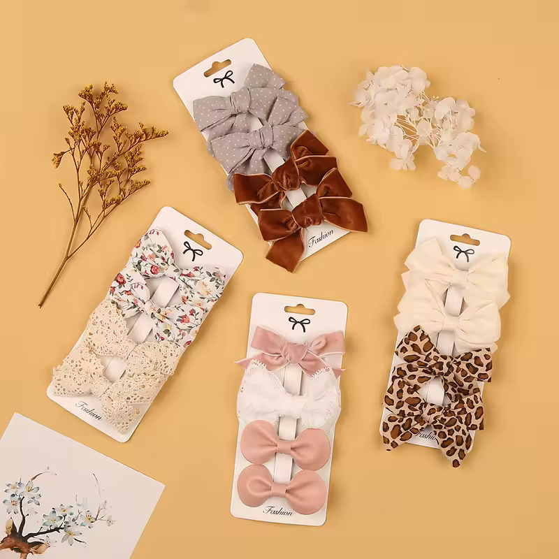4Pcs/set Leopard Dot Print Bowknot Hair Bow Clips Baby Girls Lace Cotton Linen Barrettes Safety Hairpins Headwear Accessories - Image 6