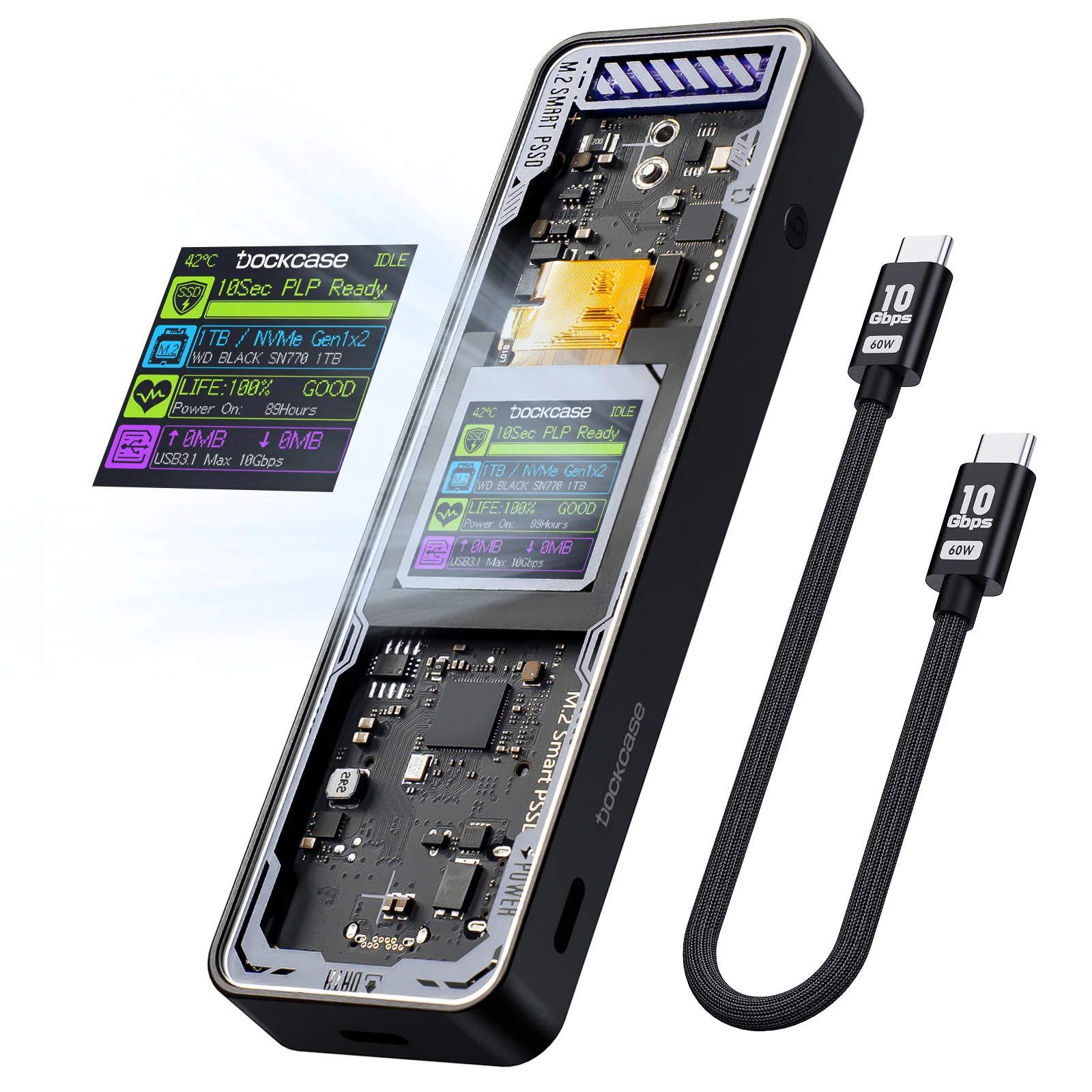 

Корпус для SSD-накопителя Dockcase Smart 2280 M.2 NVMe Cyber ​ ​ Design Explorer Edition с ЖК-дисплеем, максимальная скорость 10 Гбит/с, Type-C