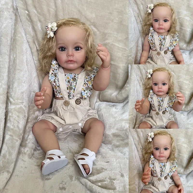 

55CM Sue-Sue Full Body Silicone Reborn Princess Toddler Girl Dolls with Rooted Hair Hand-detailed Paiting Waterproof Bebe Toys