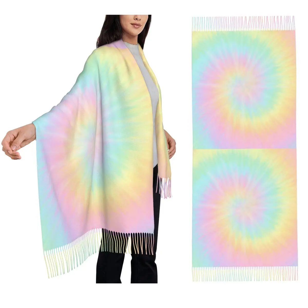 

Пастельные обои Tie Dye, шарф, шарфы с кисточками, женские мягкие теплые шали и накидки, длинная осенне-зимняя шаль, накидка