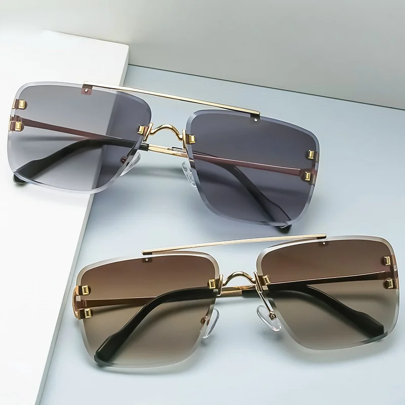 Fashion Cool Unique Rimless Style Spikes Rivets Sunglasses Vintage Women Men  Design Sun Glasses Oculos De Sol