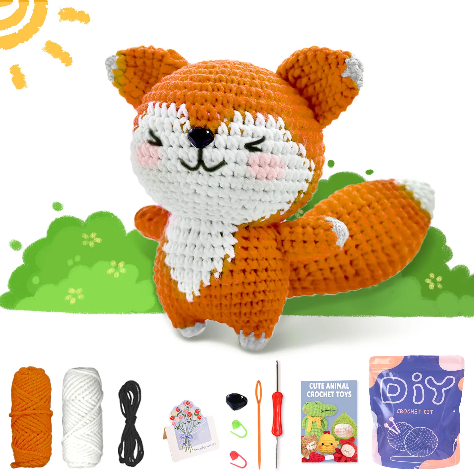 1set Fox Crochet Set for Beginners,Include Step-by-Step Video Tutorials(Accessories In Random Color)