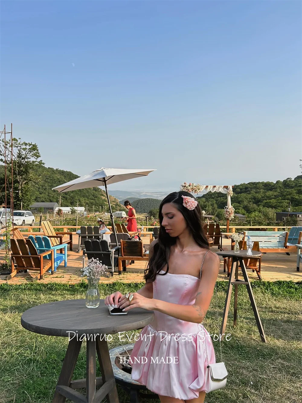 Dianruo jeune pique-nique-chique robes de bal sans bretelles robe de Cocktail plissée Mini longueur Satin Abito Cerimonia Donna personnalisé