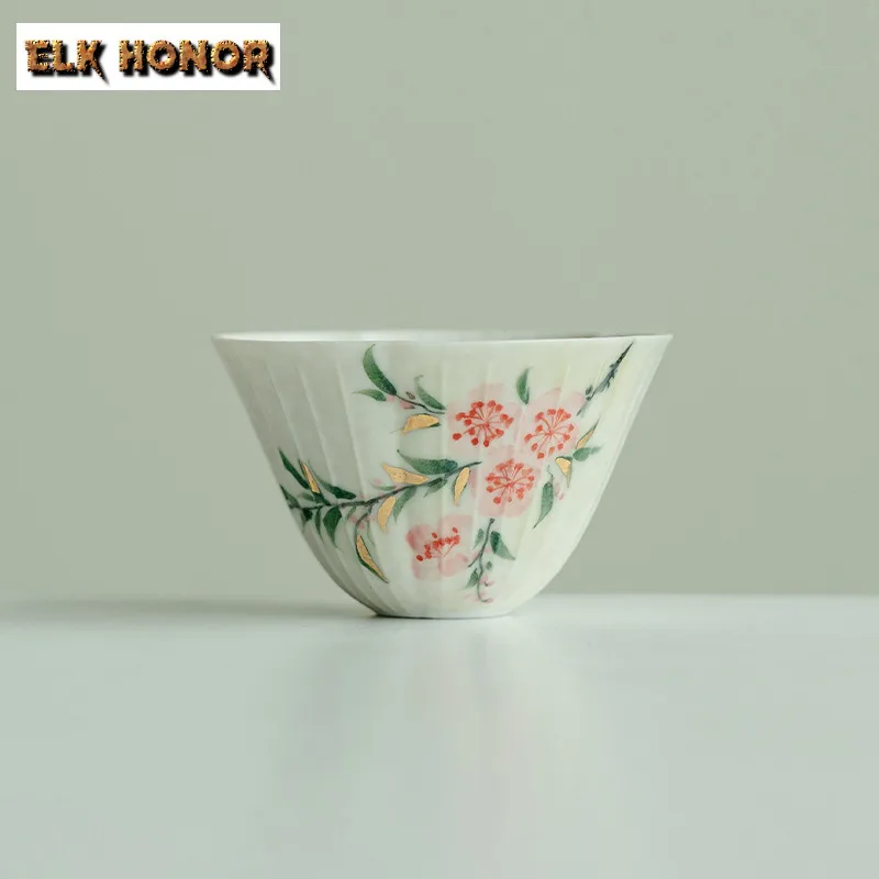

45ml Hand-painted Peach Blossom Plain Teacup Creative Tea Bowl Tea Pair Tea-tasting Fragrance Cup Jianzhan Master Cups Drinkware