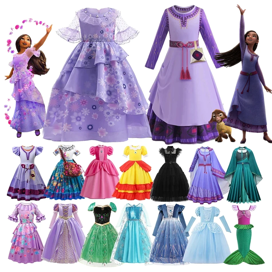 

Disney Girls Wish Asha Princess Elsa Anna Costume Isabela Dress Cosplay Kids Ariel Vestidos Party Carnival Halloween Kid Clothes