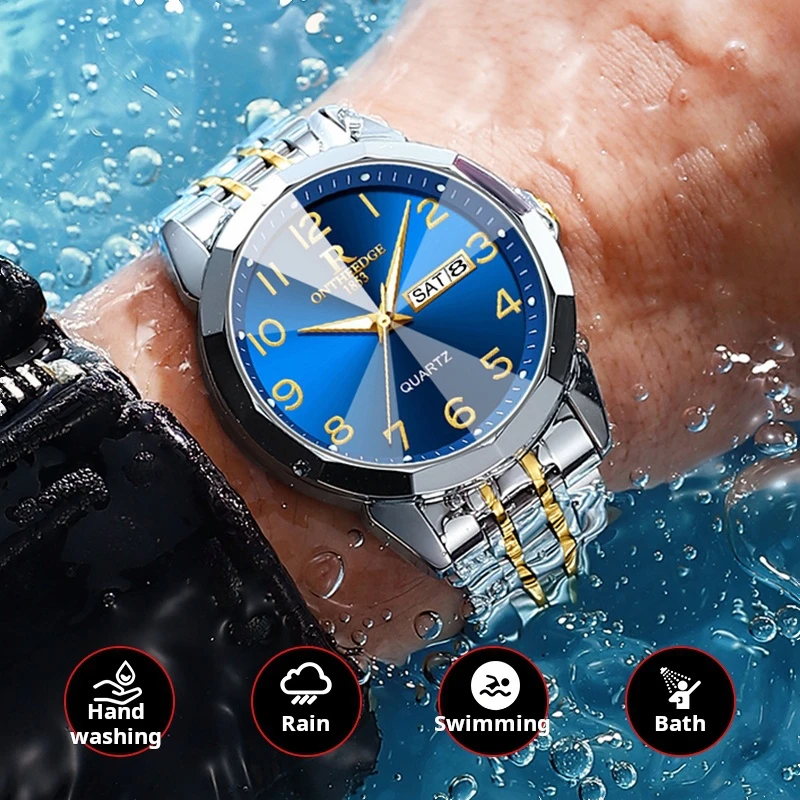 Fashion Couple Watches Rhombus Mirror Luxury Quartz Men and Women Wristwatch Waterproof Luminous Date Week His and Her Watch