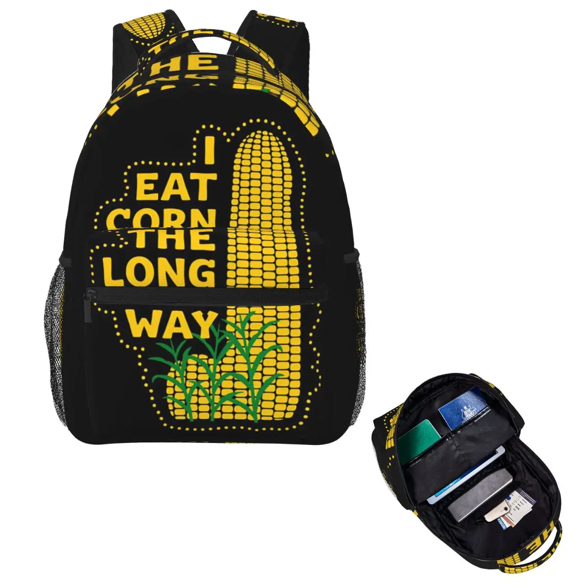 I Eat Corn The Long Way Humor Corny Joke Student Backpack School Bag Hiking Travel Daypack for Boys Girls Bookbag Shoulder Bags