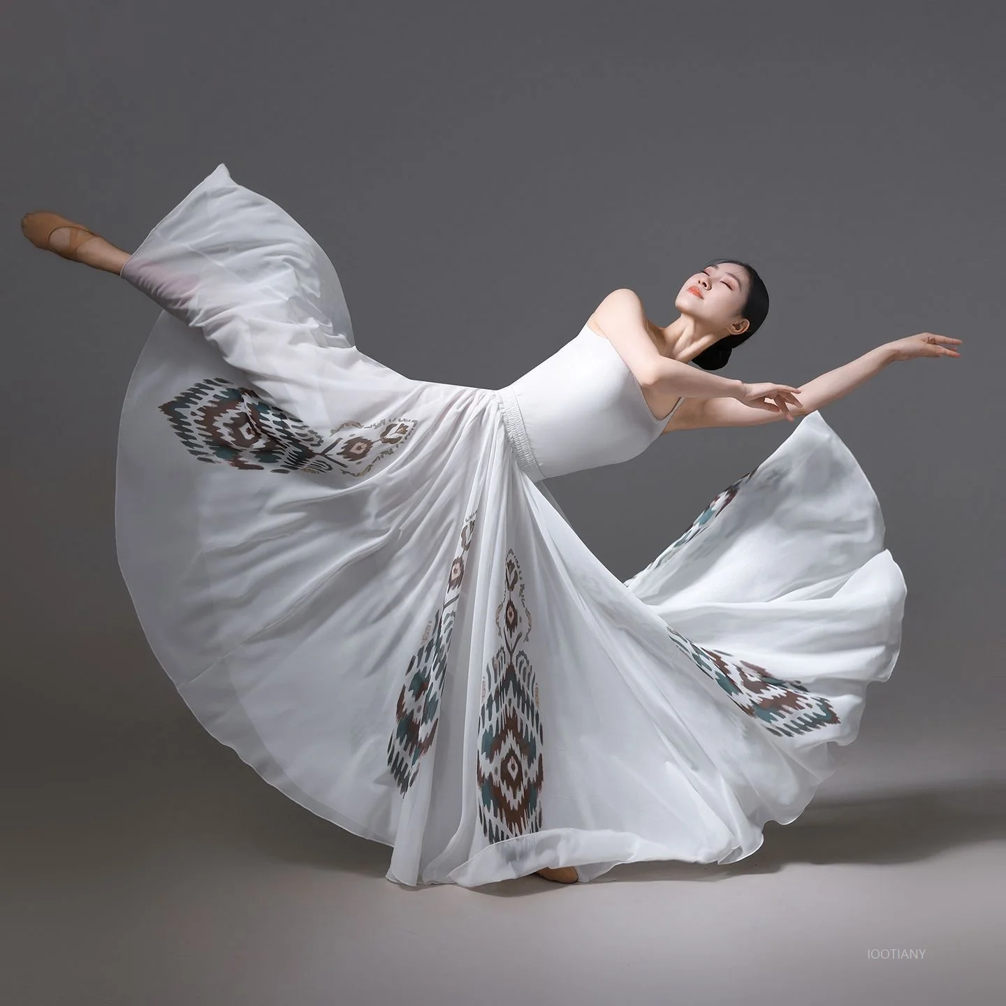 Dames Adele Flamencodansrok 720 graden chiffon Klassieke etnische dans Feature Print Stage Performance Jurk met volledige rok