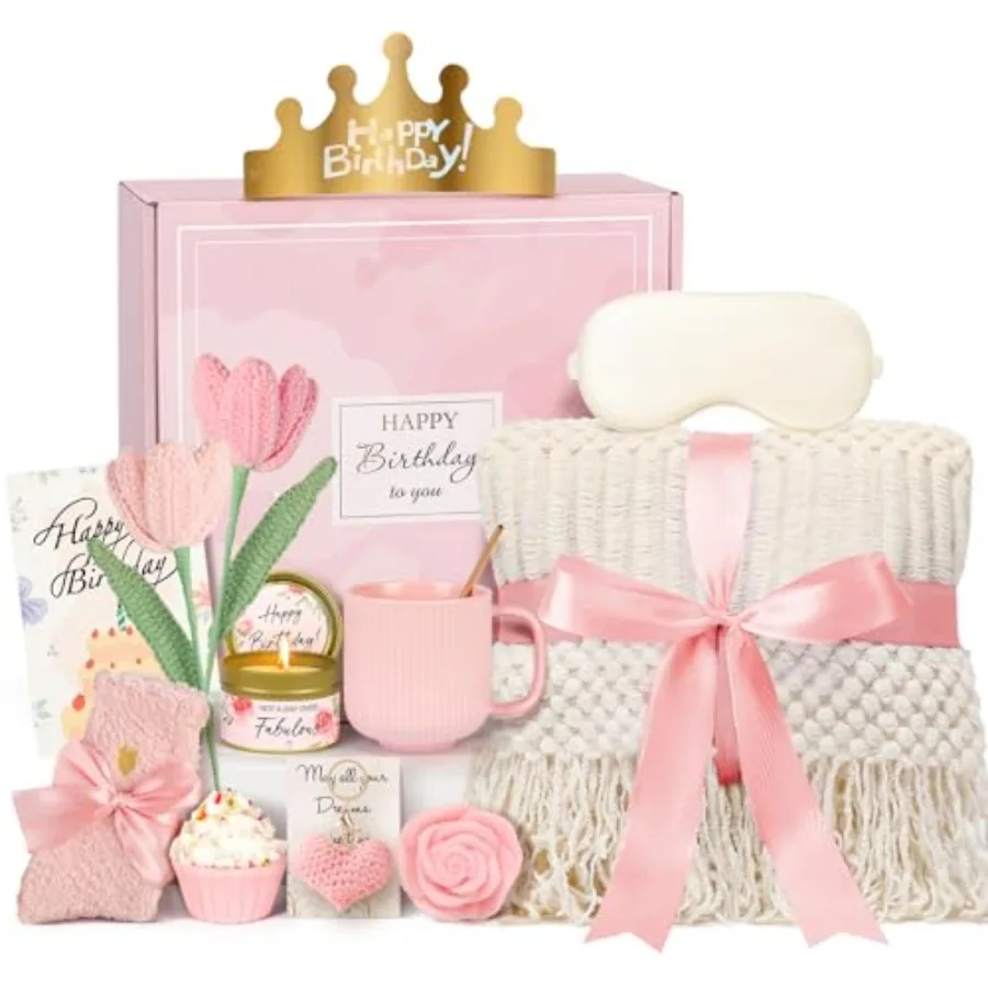 

Birthday Gifts for Women - 13PCS Unique Happy Birthday Easter Gifts Basket for Mom Her Best Friend Sister Wife Girlfriend Cowor