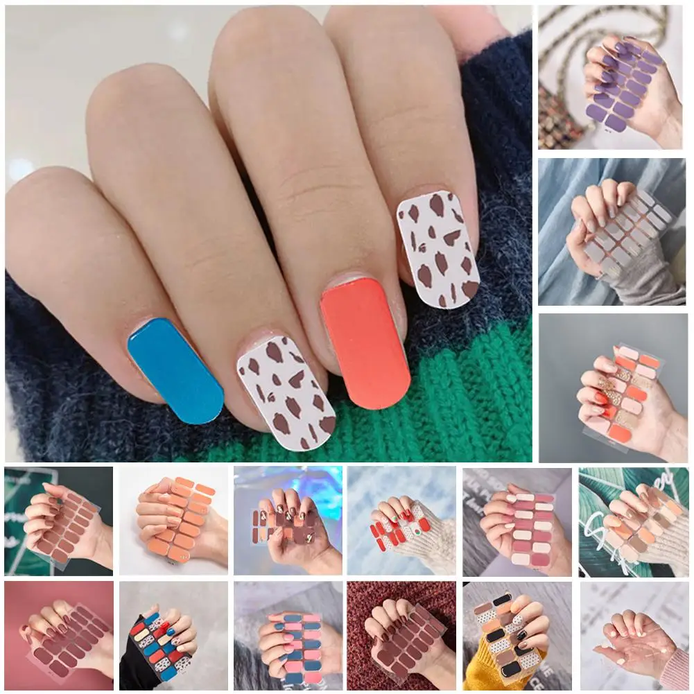 Semi Cured Gel Nail Patch For UV Lamp Cured Nail Gel Polish Strips Full Cover Nail Wraps Manicure Gel Polish Color Design I7F5