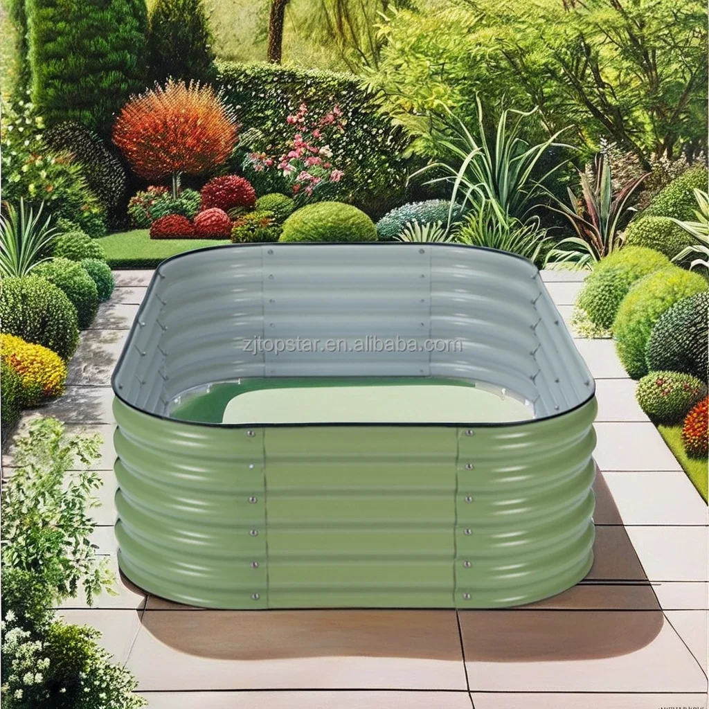 6N1-17 Metal Modular Corrugated Raised Garden Bed 17'' Tall Flower Pot With Galvanized Finishing