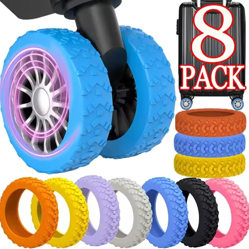 8-Piece Luggage Wheel Cover Collection Quiet Silicone Protectors with Noise Dampening and Impact Resistance Suitcase Caster Shie
