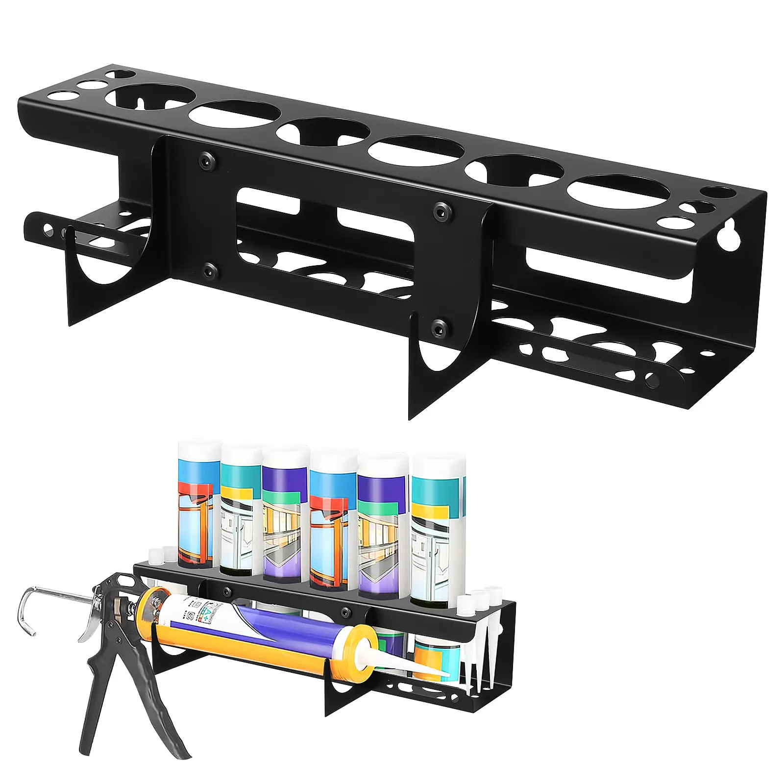 Wall-Mounted Heavy-Duty Caulking Sealant Tube Holder Storage Rack for Garage Workshop Service Truck Tool Organizer Adjustable