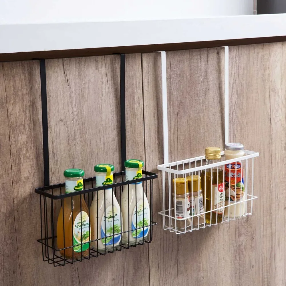 Durable Bathroom Over Cabinet Door Hanging Storage Basket Holder Organizer Support Kitchen Tools Storage Shelves