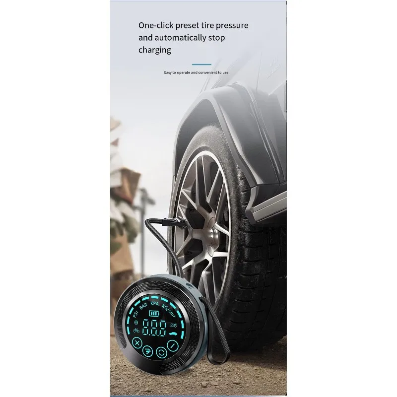 A60E-Air Compressor Cordless 120 PSI Digital Portable Car Tire Inflator LED Light, For Cars, Motorcycles, Bike Pump