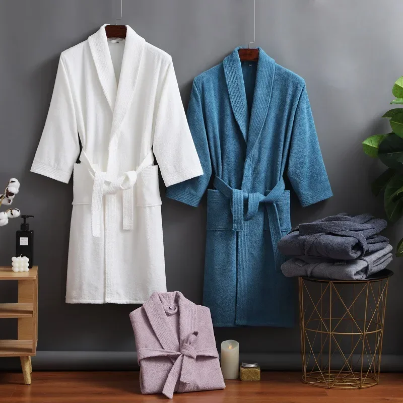 Unisex Kimono Dressing Gown-100% Cotton Terry Towel Bathrobe for Men/Women Water Uptake Sleepwear Ideal for Hotel & Swimming Use