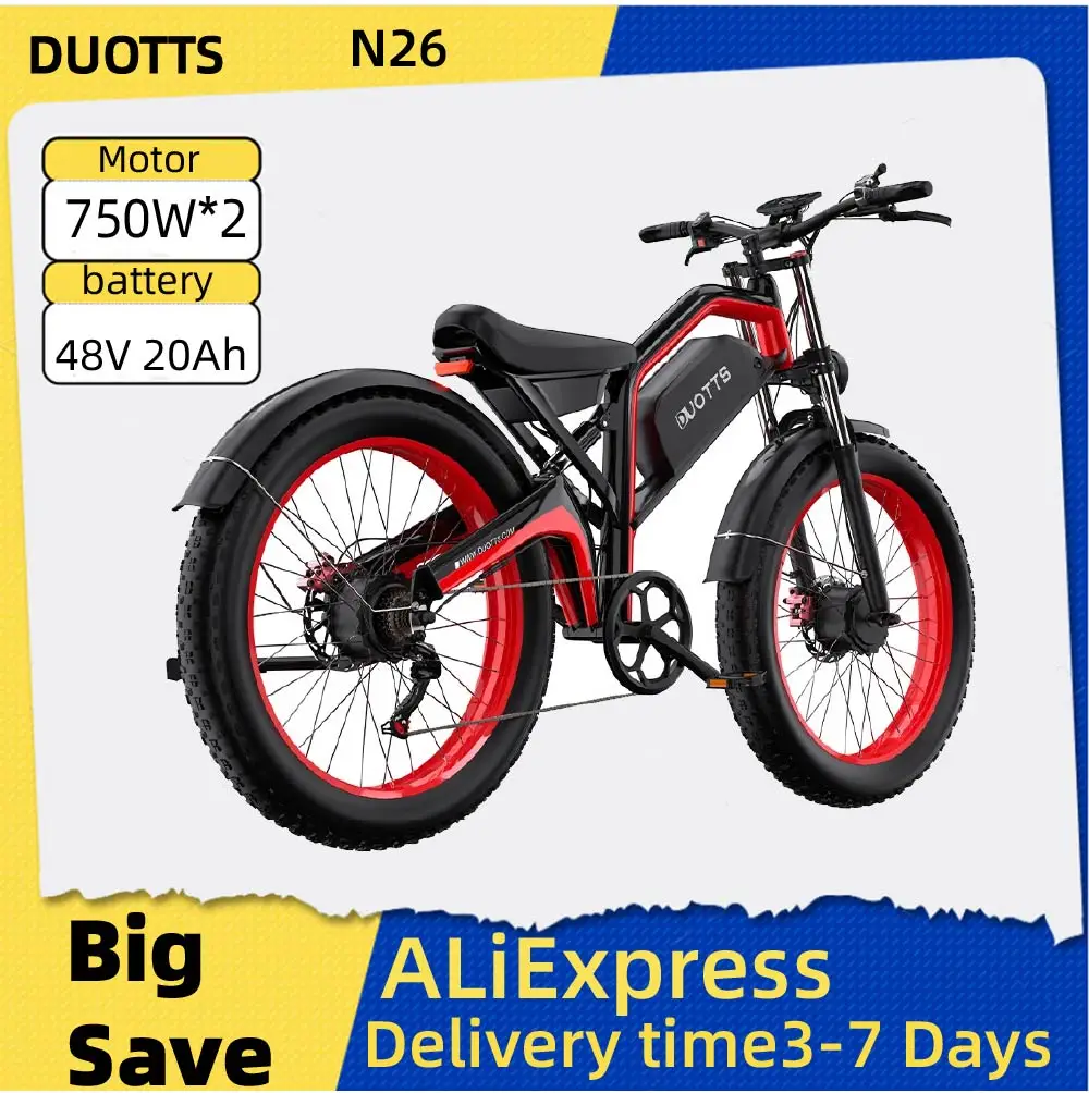 

DUOTTS N26 Dual Suspension Adult E-Mountain bike 48V 20Ah Battery Dual Motor E-Bike 26 inch Fat Tire Off-road Electric Bicycle