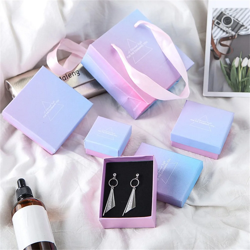 Ring Organizer Jewelry Organizer Powder Blue Jewelry Box Gradient Earrings Gradient Design Square Necklace For Travel Jewelry