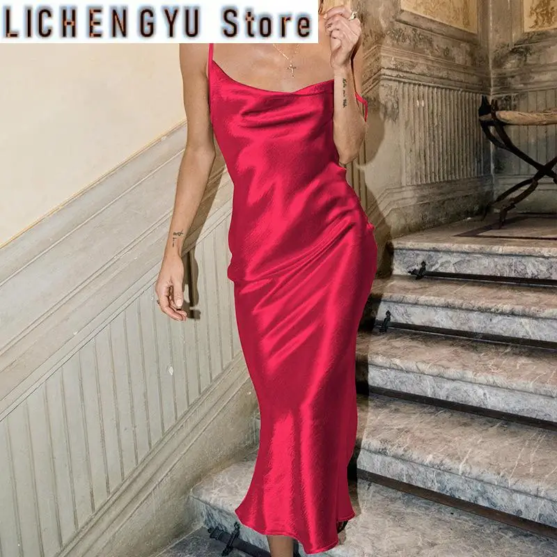 New Summer Satin Bodycon Dress Women Party Dress Arrivals Gold Draped Backless Dress Sexy Celebrity Club Night Dresses