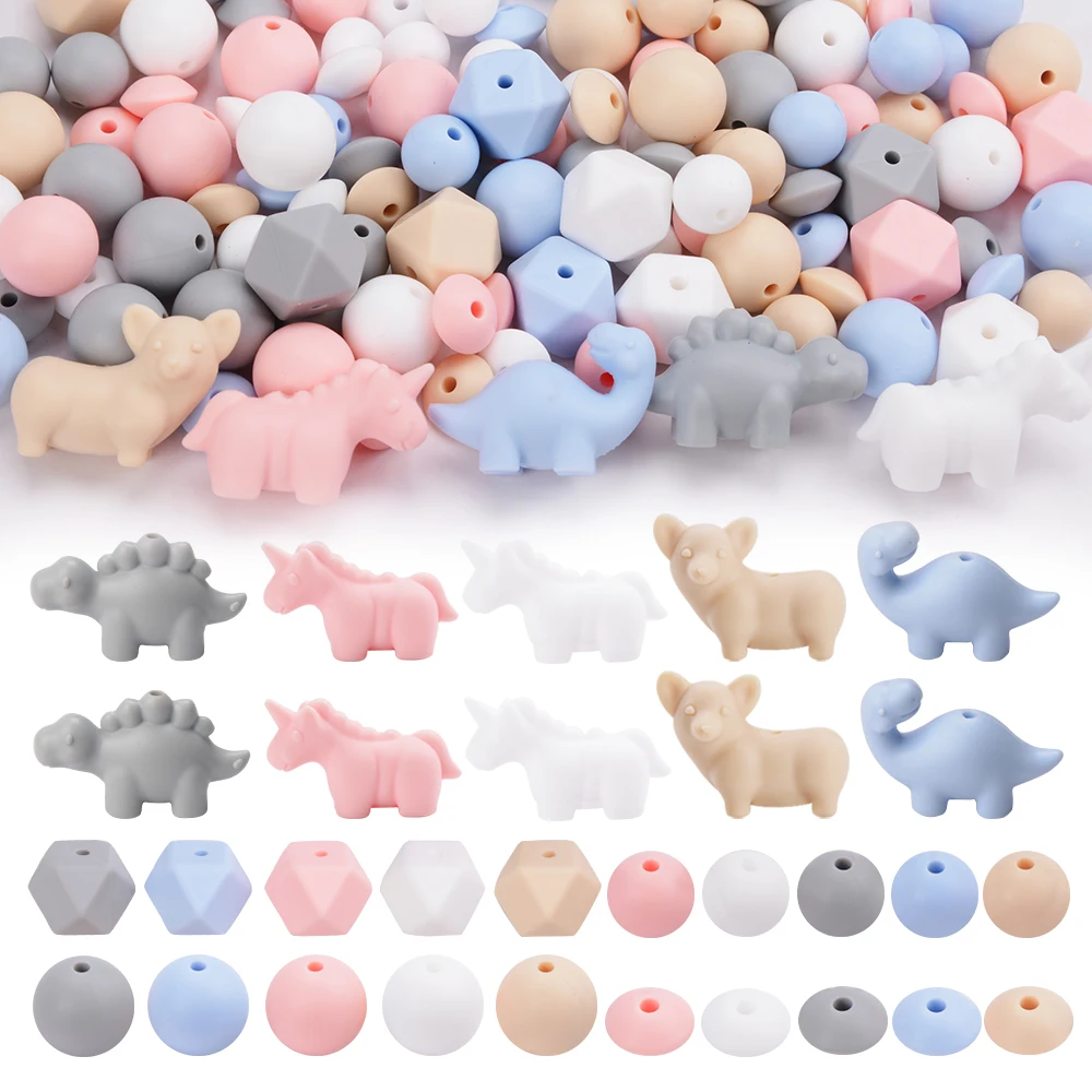 LOFCA 115pcs animal silicone baby teether beads Pacifier chain DIY bijouterie necklace child Baby toys from 6 to 12 months