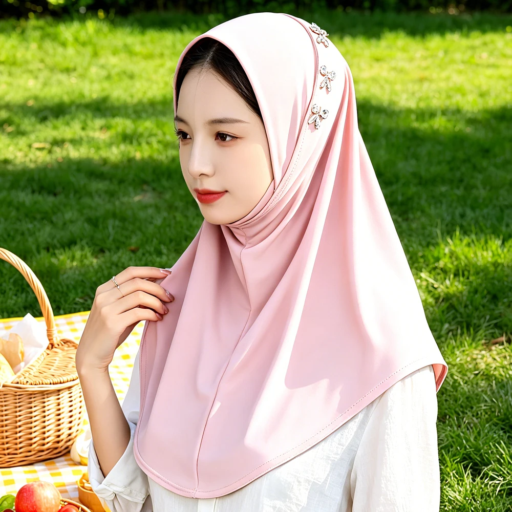 

Ramadan Instant Scarf Rhinestone Shawls Wrap Amira Muslim Hijab Women Turban Islam Prayer Hijab Niqab Nikab Arab Cap Headscarf