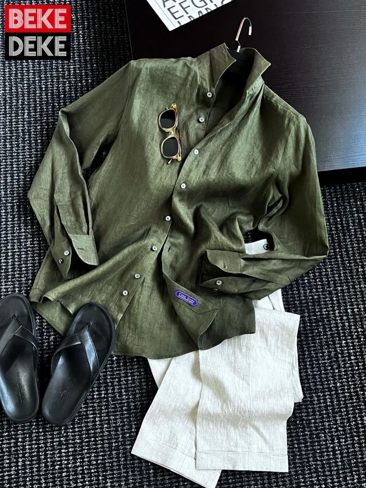 

Fashion Business Men Work 100% Linen Shirt Single Breasted Long Sleeve Breathable Comfortable Tops Spring Office Casual Shirts