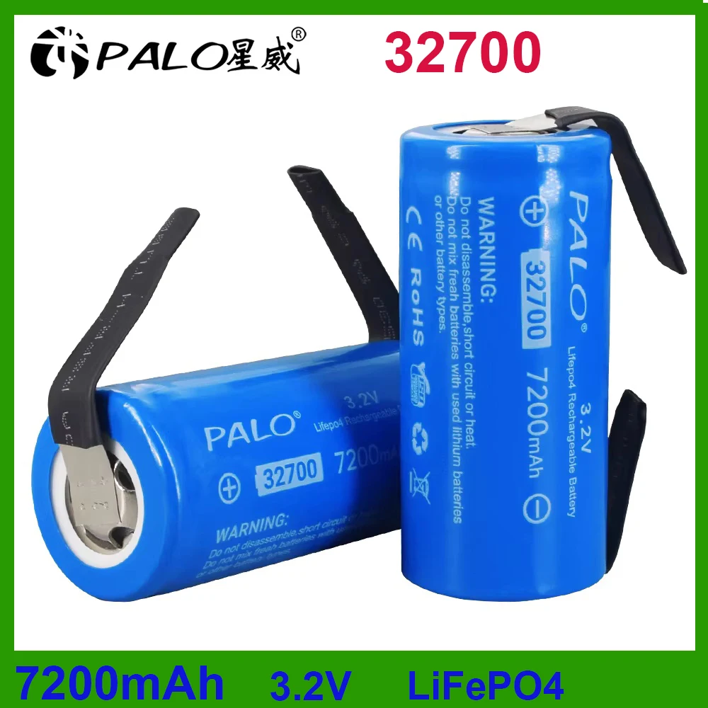 PALO 3.2V 32700 Large Capacity 7200mAh LiFePO4 Battery 35A Continuous Discharge Maximum 55A High power battery+DIY Nickel sheets