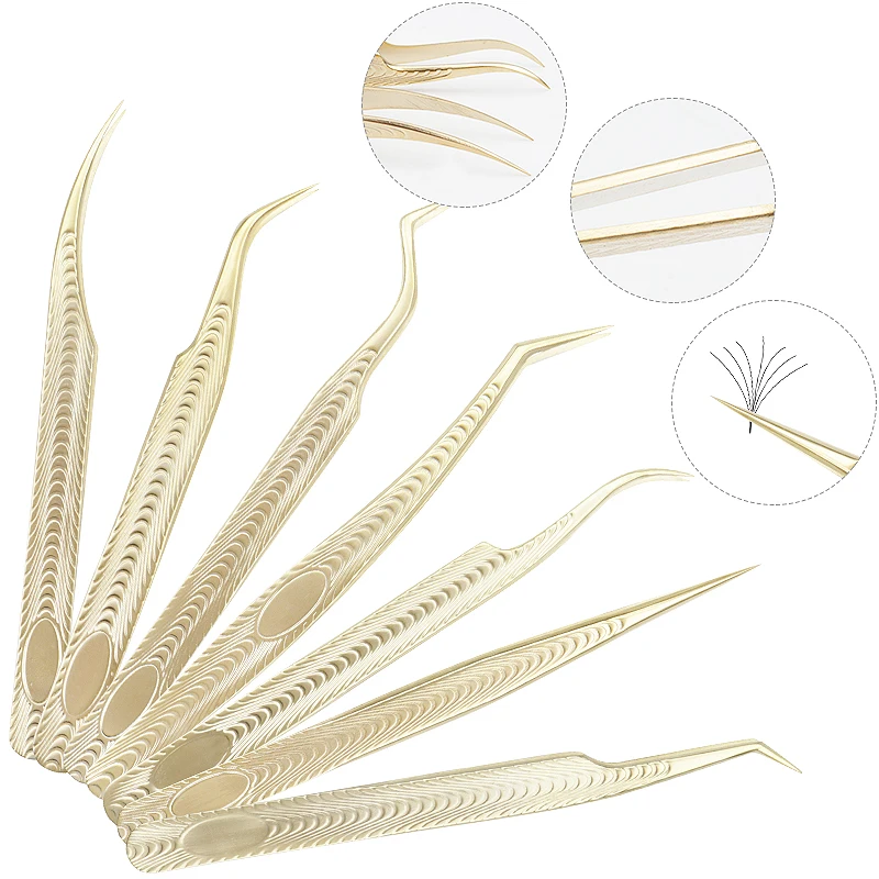 1 PC  Eyelash Extension Tweezers Tips Golden Stainless Steel High Precision Tweezer  For Women Makeup Tools