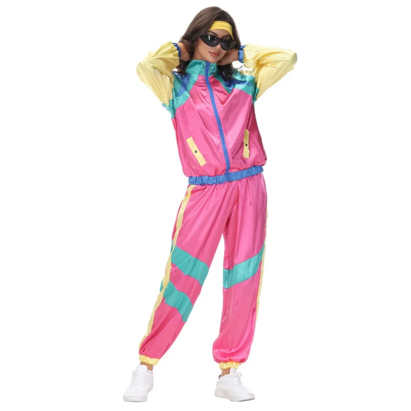 Volwassen Mannen Vrouwen Vintage 80S Hiphop Disco Cosplay Hippie Kostuum Halloween Purim Carnaval Party Paar Trainingspak Outfit