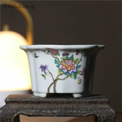 2025 New Hand Painted Purple Sand Flower Pots Creative Retro Bonsai Pots Chinese Style Ceramic Succulent Flower Pots Home Decor