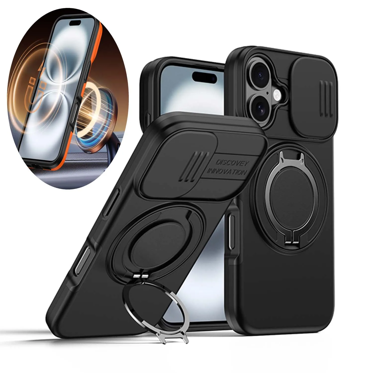 360 °   Drehbarer Magnetischer Ständer Handyhülle für iPhone 16 15 14 13 Pro Max 16 15 14 Plus 17 für MagSafe mit Schiebe-Kameraschutz