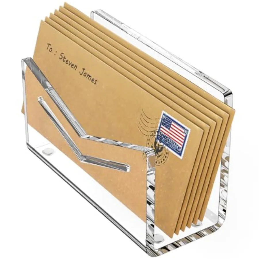 

Envelope and Mail Organizer Countertop - Acrylic Desk Organizer Letter Holder Desktop File Sorter Bill Document Folder Rack for