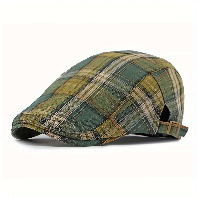 

Unisex Adjustable Checkered Cap Plaid Duckbill Visor Hat for Women & Men Spring Summer Fashion Accessory